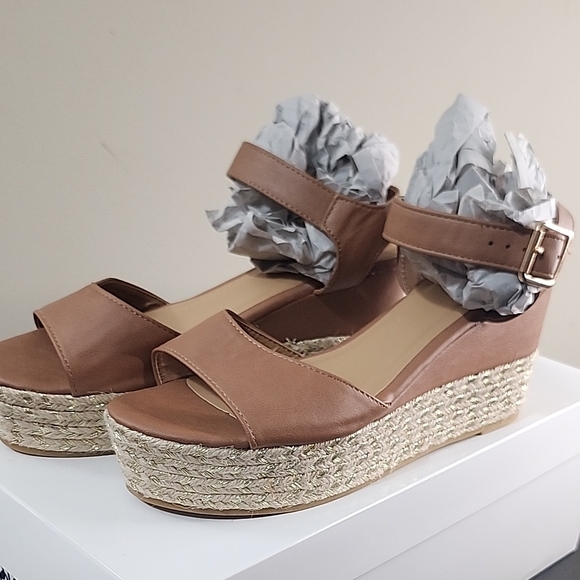 BAMBOO Tan Wedge Sandals - Picture 1 of 3